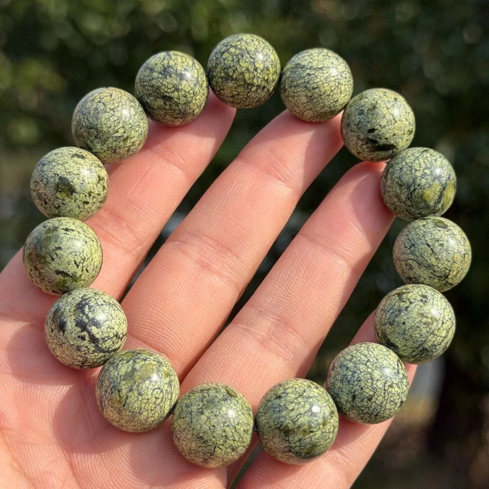 15mm chunky stretchable green Medicine King‎ Stone bracelet 1119